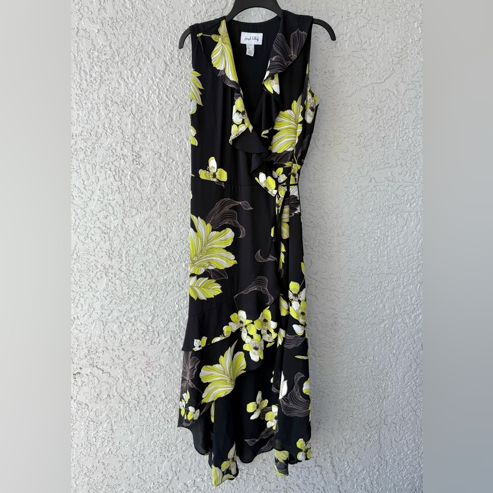 Joseph Ribkoff flowy floral chiffon dress ruffled front size 6